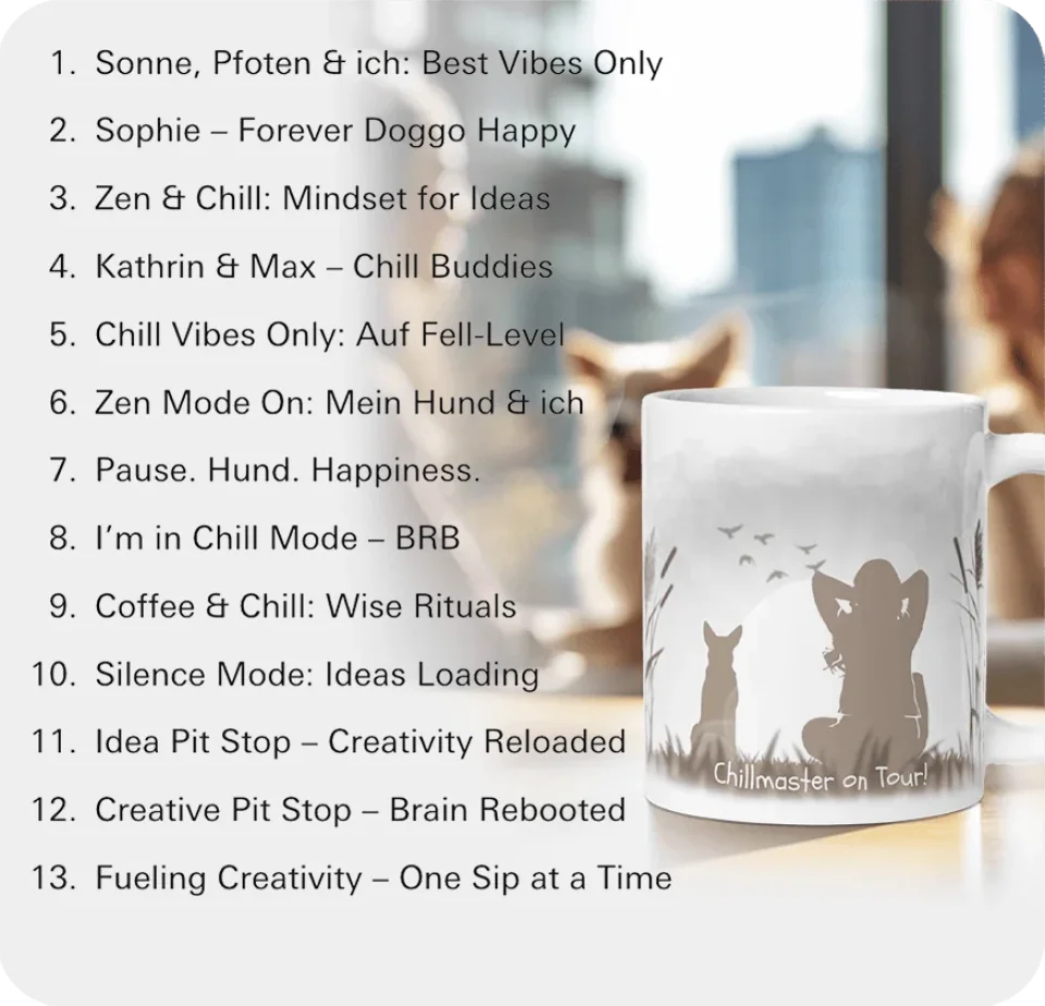 Individuelle Kaffeetasse mit inspirierendem Spruch für entspannte Momente