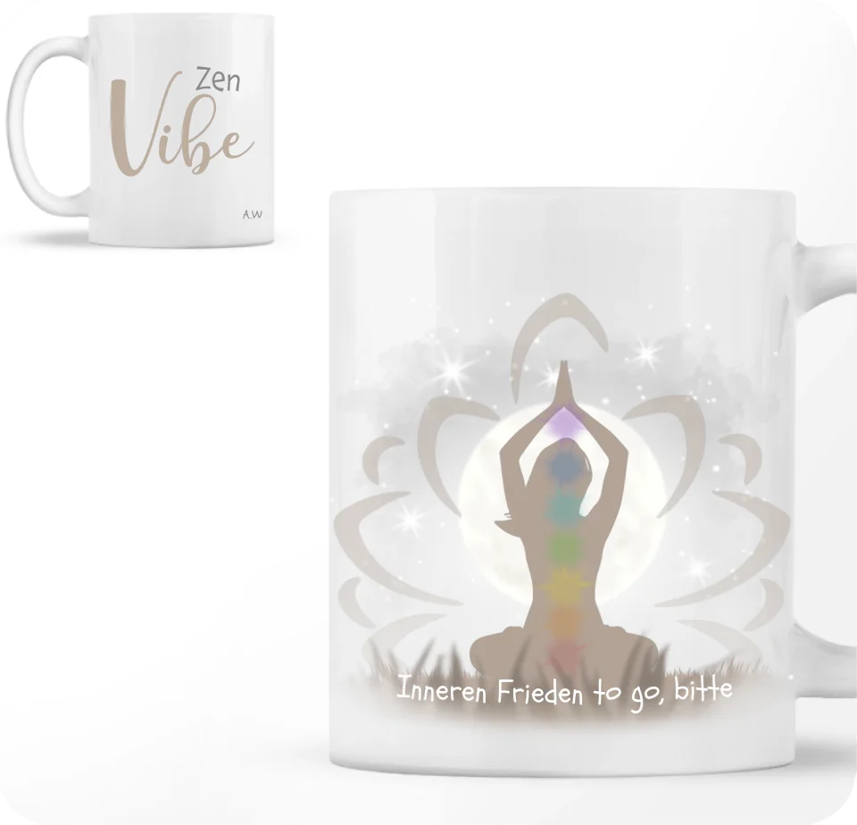 Zen Mind – Nachhaltige Tasse mit Text, Slogan und Silhouette