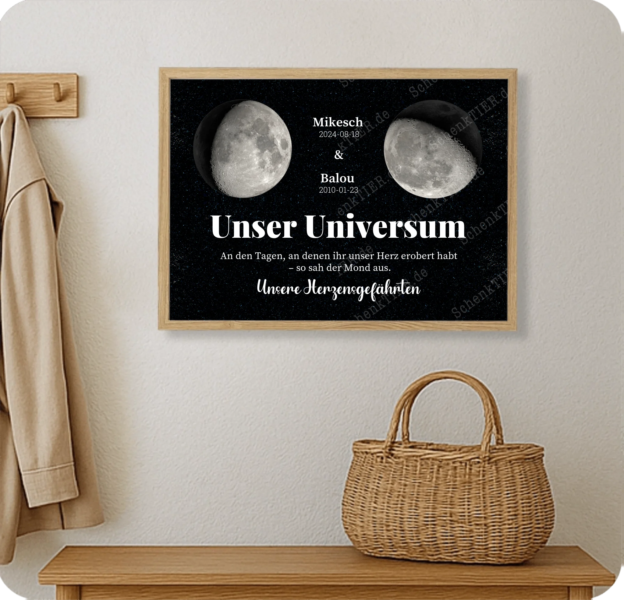 Poster 70 mal 50 cm im Holzraahmen im Flur an der Wand