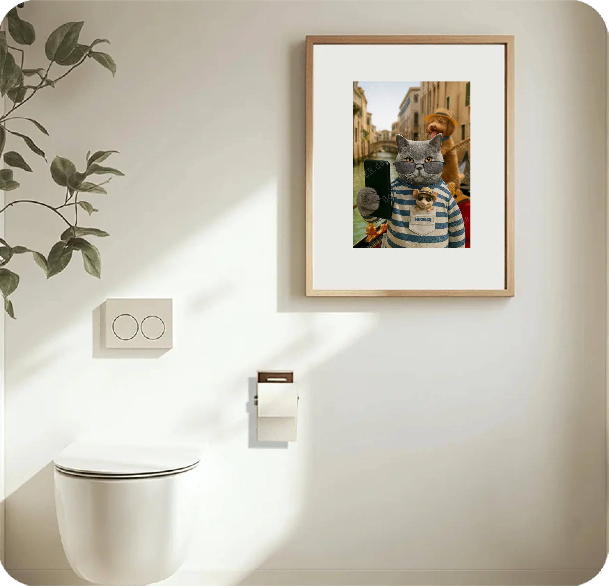 WC Raum mit dem Poster Katze mit Zeitung