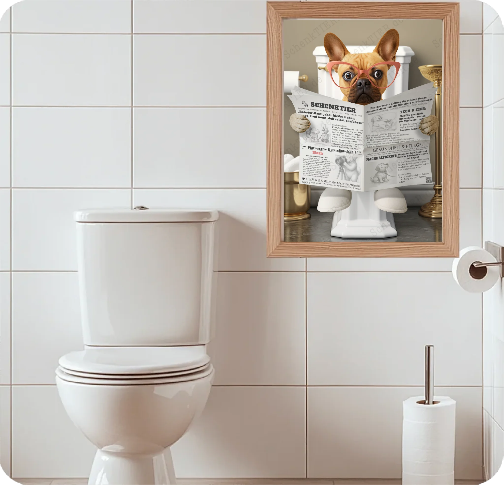 WC Raum mit dem Poster Katze mit Zeitung Nummer 8 für 30x40 Cm Poster