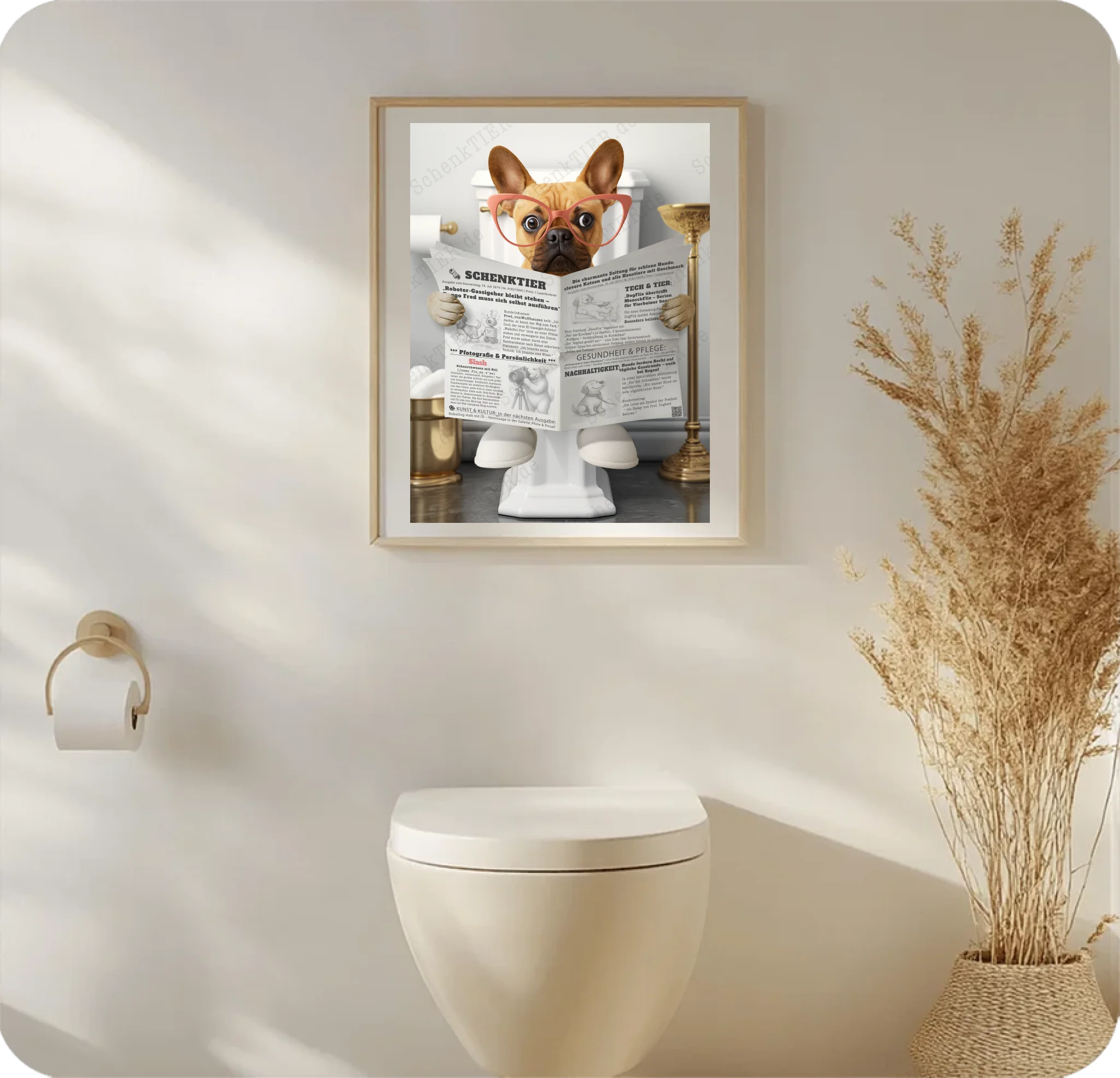 WC Raum mit dem Poster Katze mit Zeitung 4