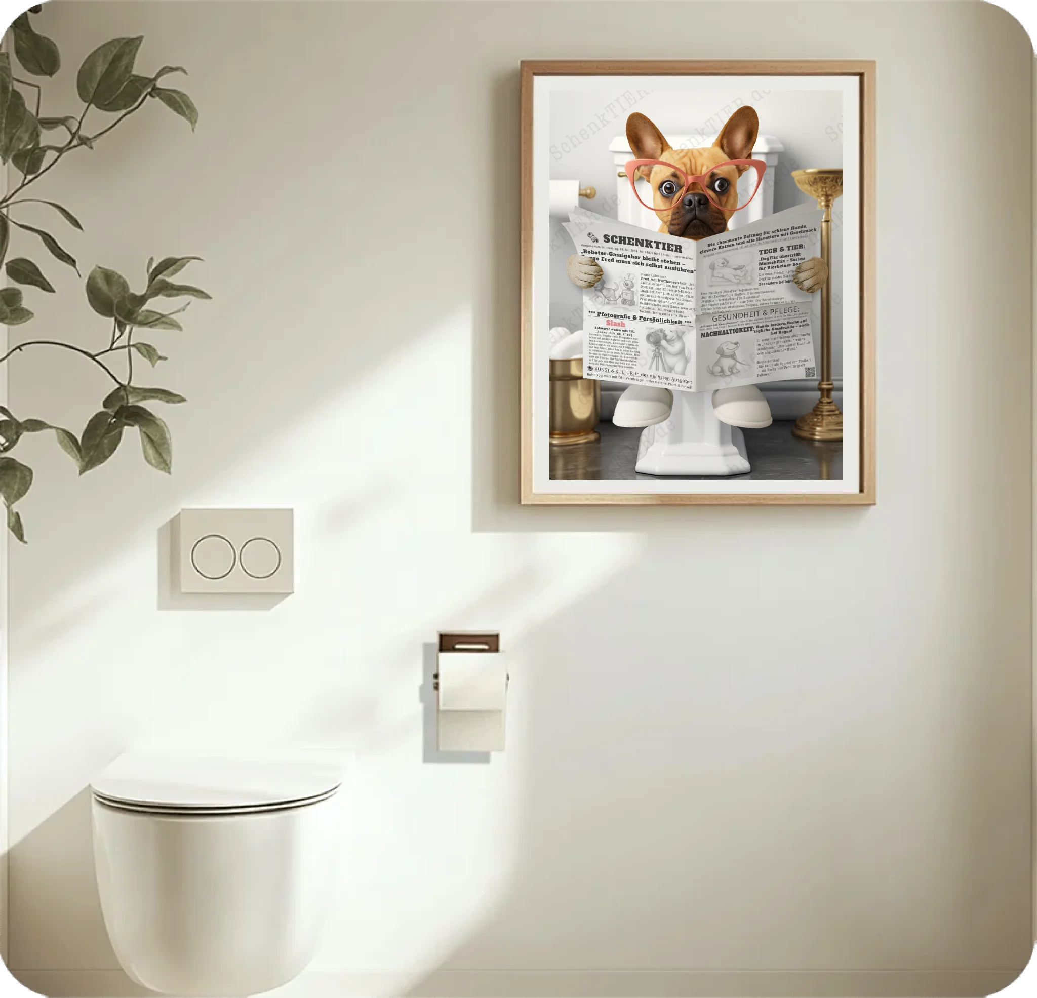 WC Raum mit dem Poster Katze mit Zeitung
