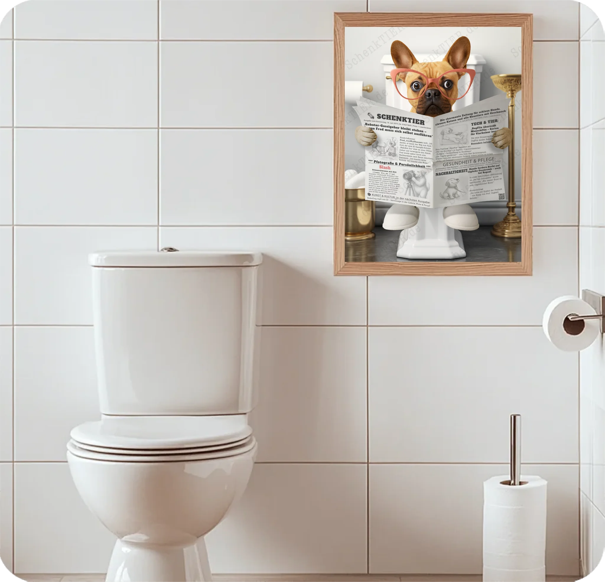 WC Raum mit dem Poster Katze mit Zeitung Nummer 8 für 30x40 Cm Poster