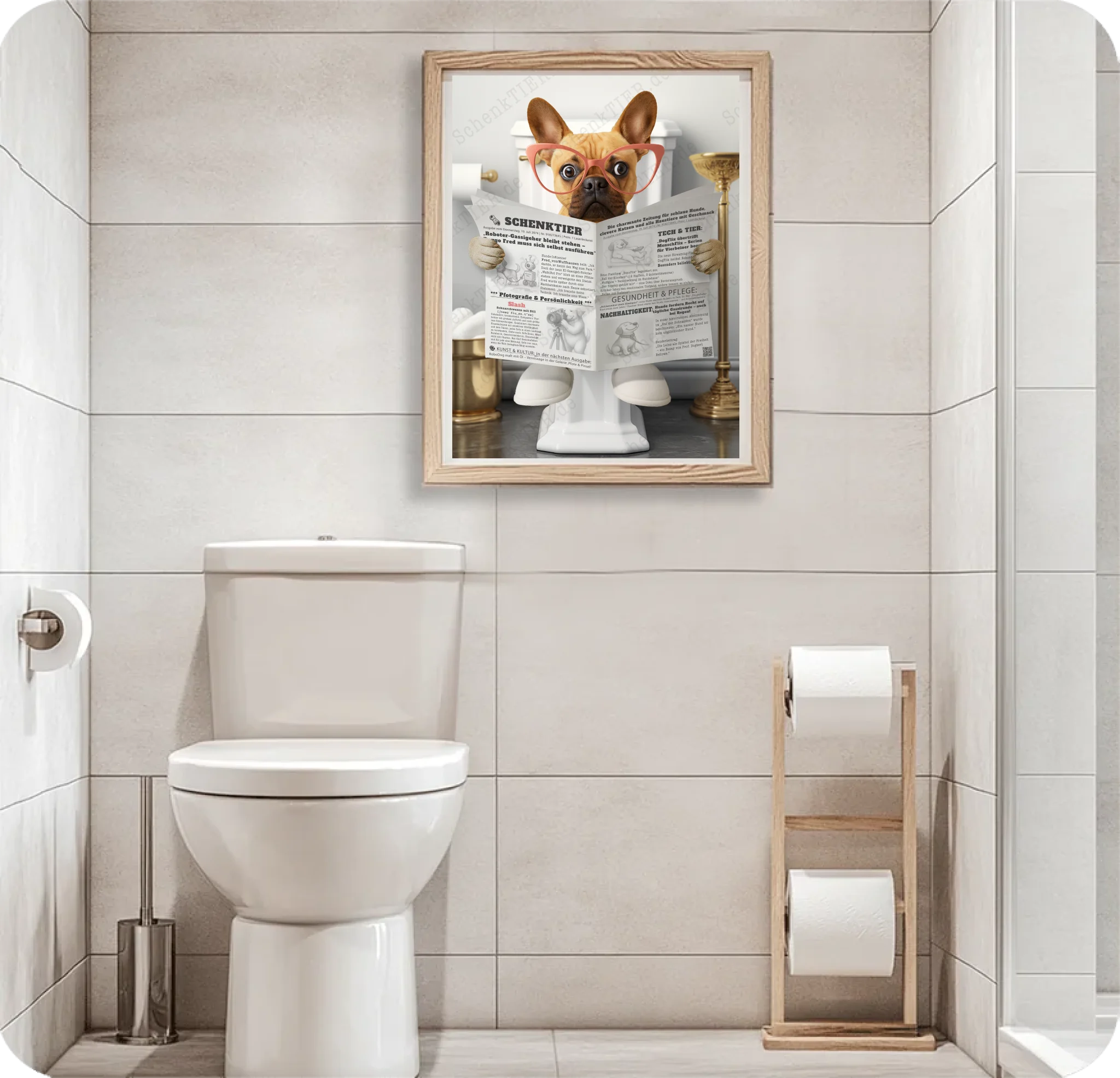 WC Raum mit dem Poster Katze mit Zeitung Nummer 7 für 30x40 Cm Poster