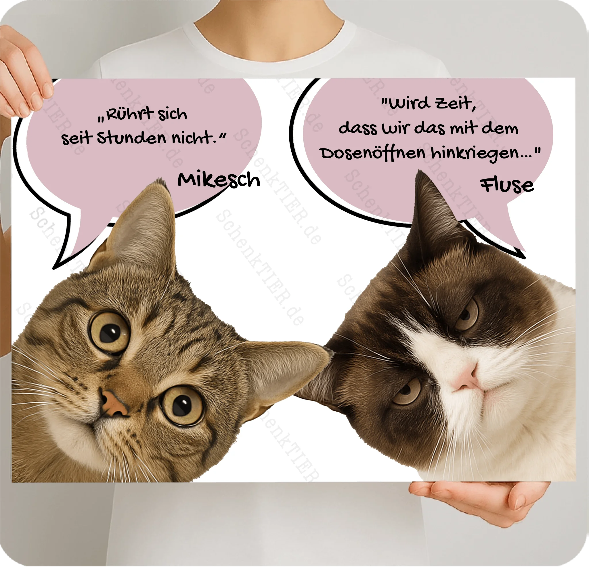 Poster 70 mal 50 Cm für Mondphasenbilder von Schenktier von links und rechts gehalten