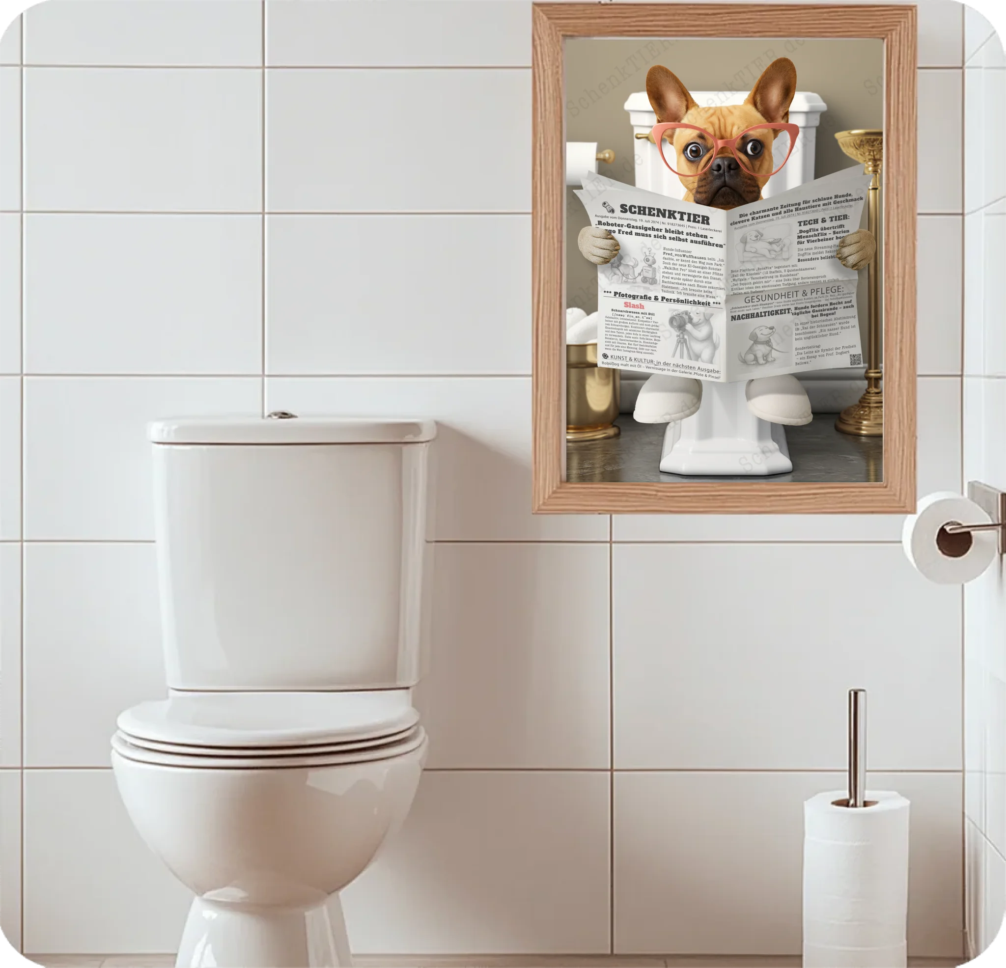 WC Raum mit dem Poster Katze mit Zeitung Nummer 8 für 30x40 Cm Poster