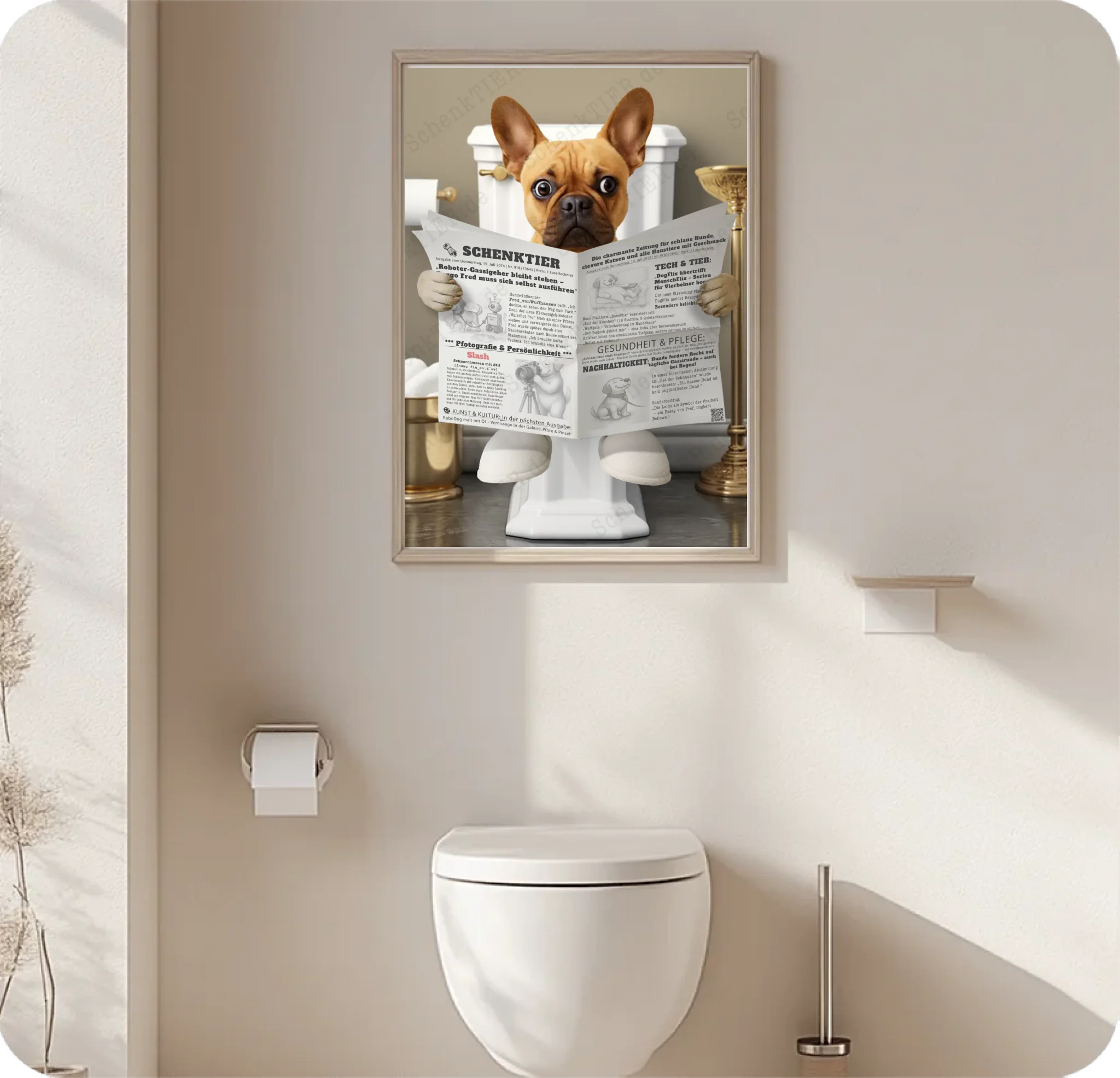WC Raum mit dem Poster Katze mit Zeitung 2