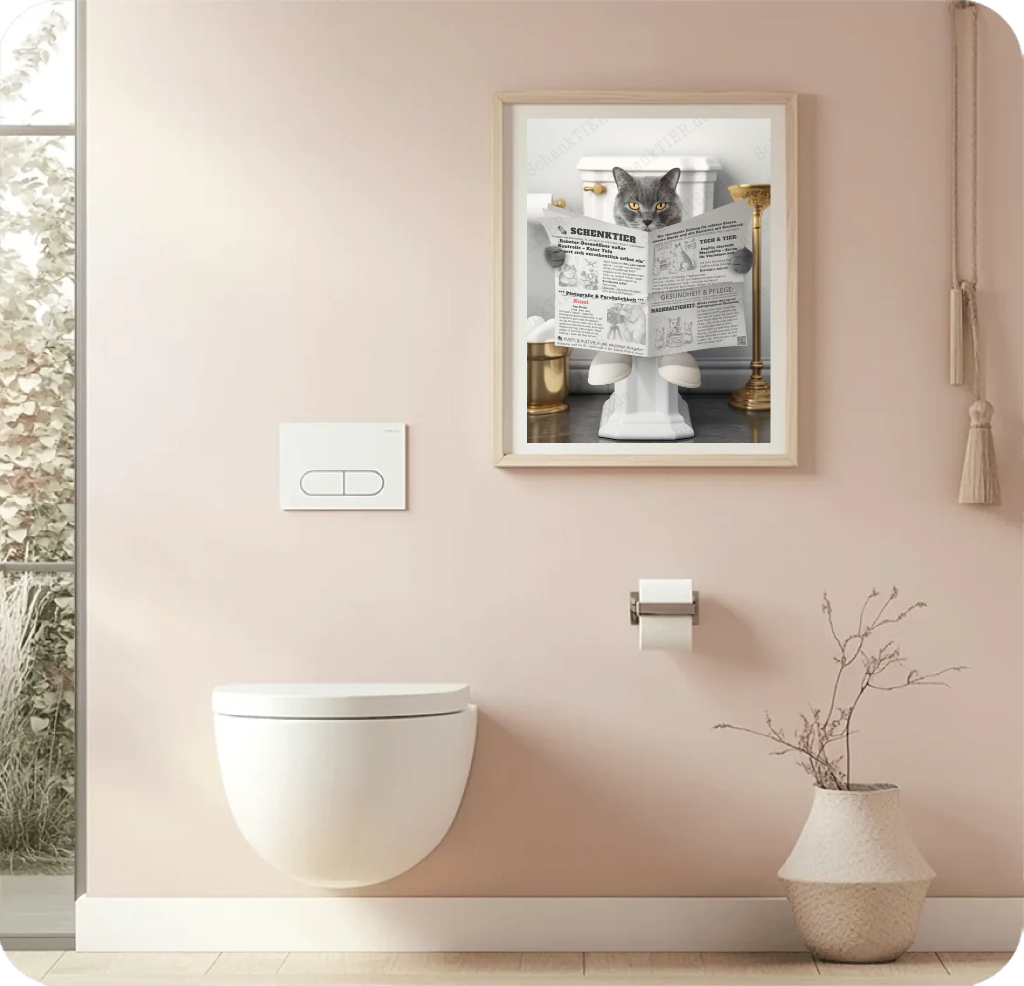WC Raum mit dem Poster Katze mit Zeitung 3
