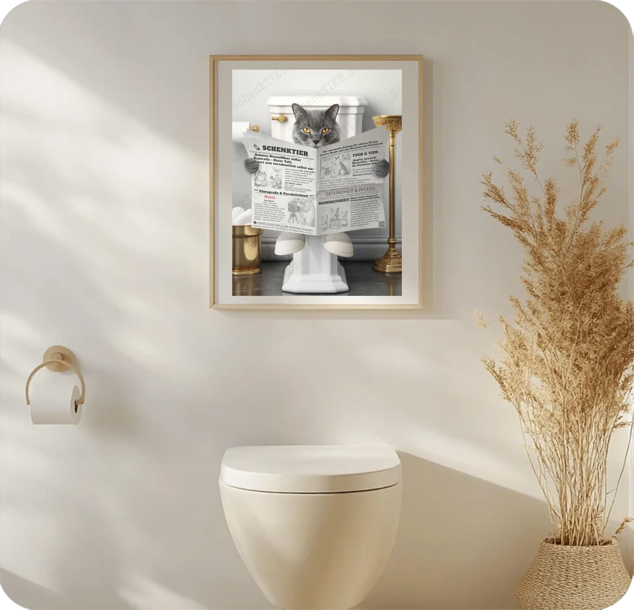 WC Raum mit dem Poster Katze mit Zeitung 4