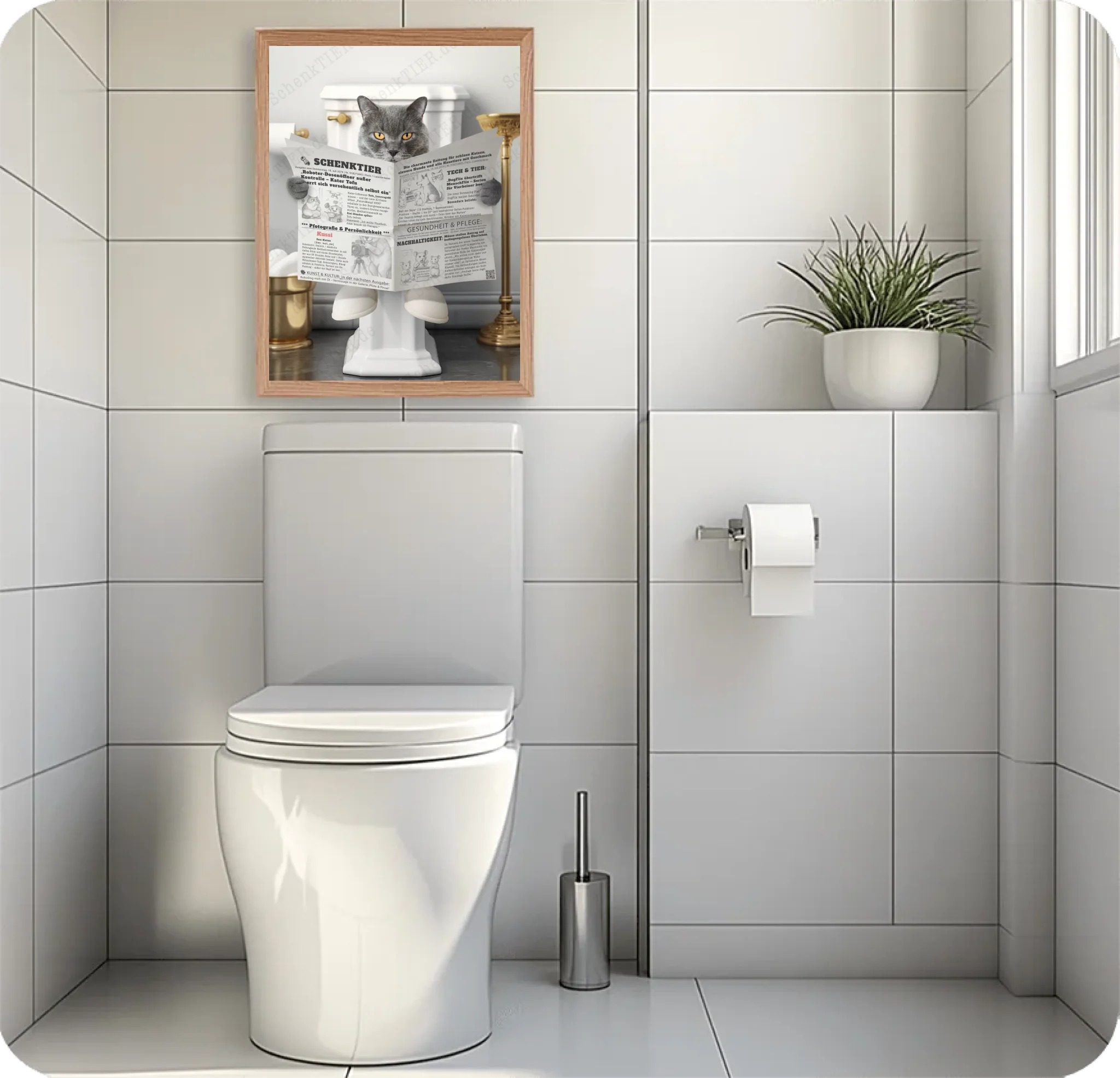 WC Raum mit dem Poster Katze mit Zeitung für 30x40 Cm Poster
