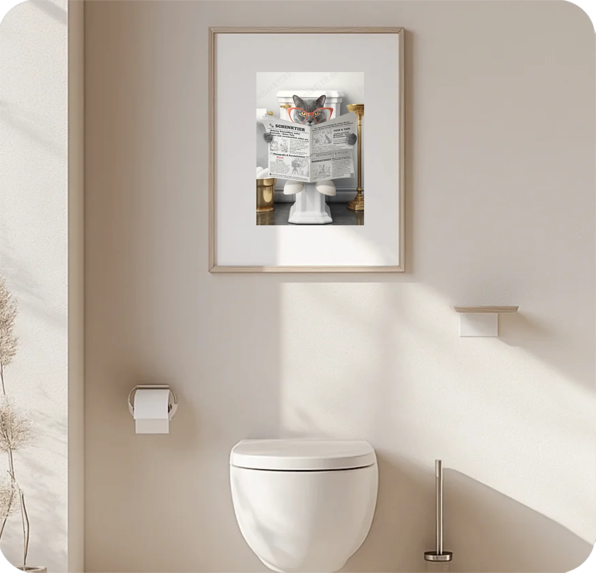 WC Raum mit dem Poster Katze mit Zeitung 2