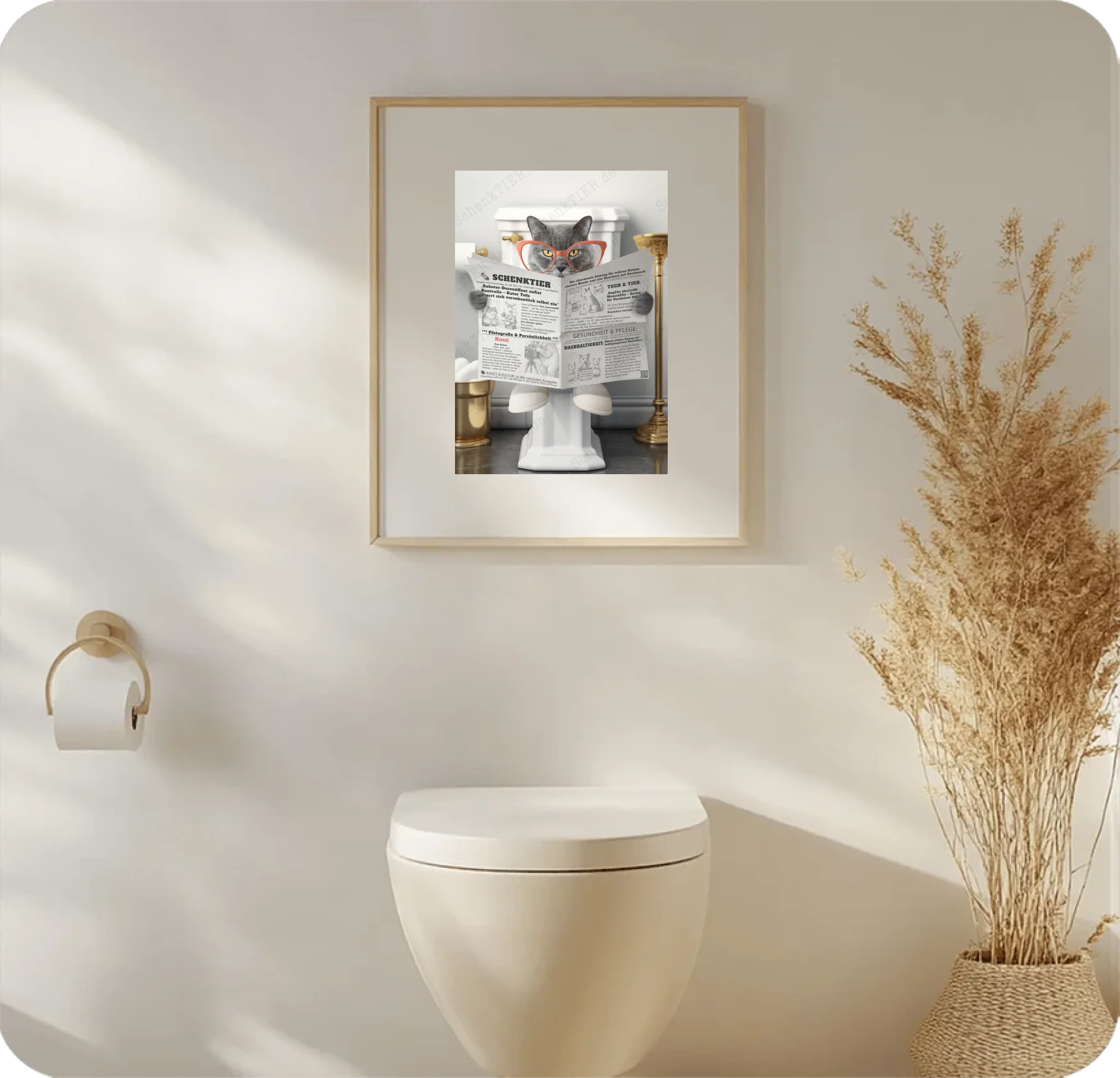WC Raum mit dem Poster Katze mit Zeitung 4