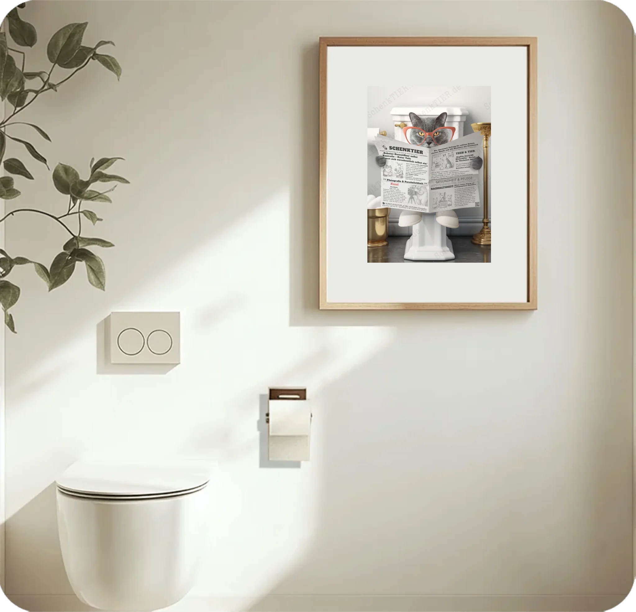WC Raum mit dem Poster Katze mit Zeitung
