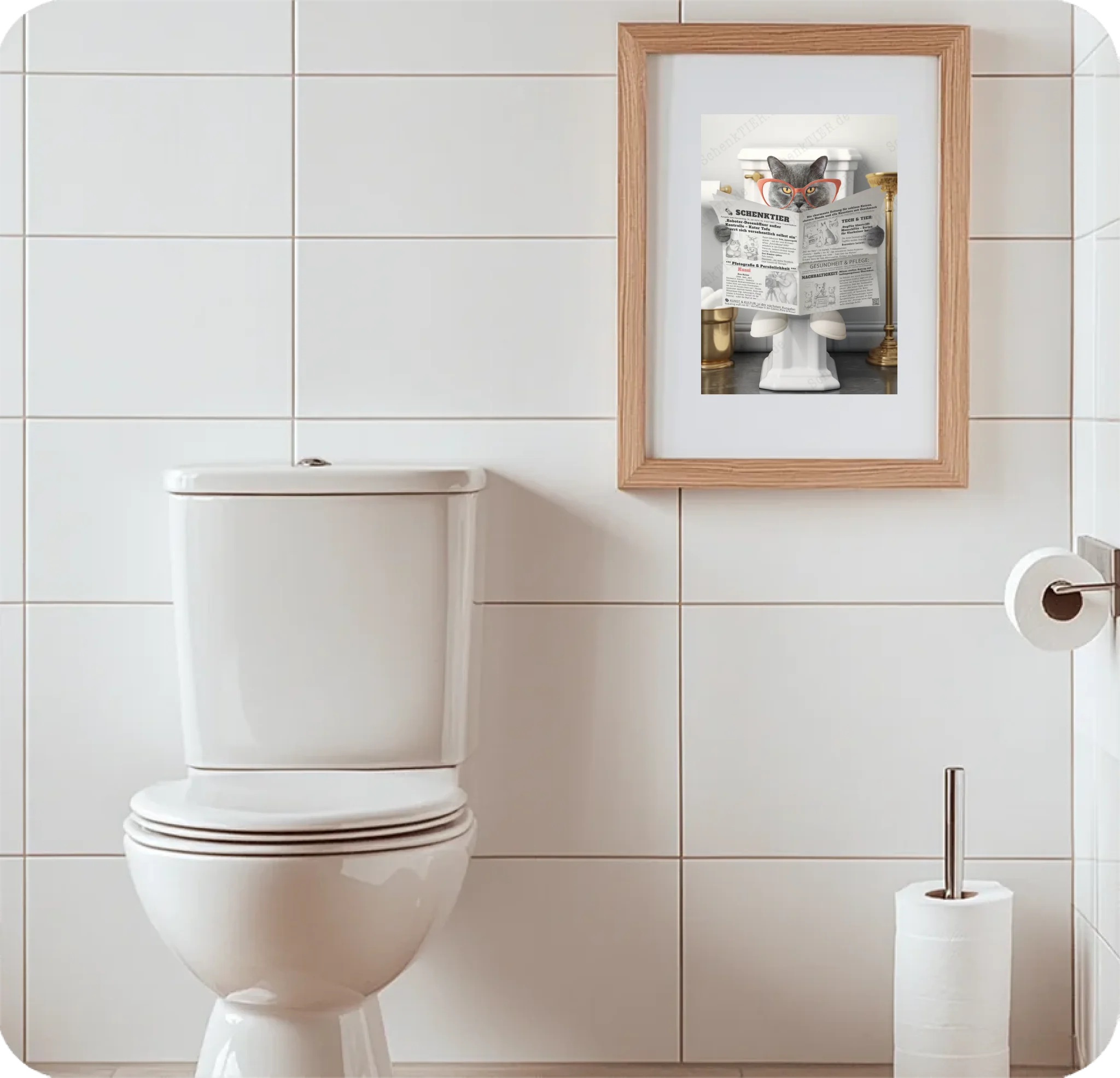 WC Raum mit dem Poster Katze mit Zeitung 8