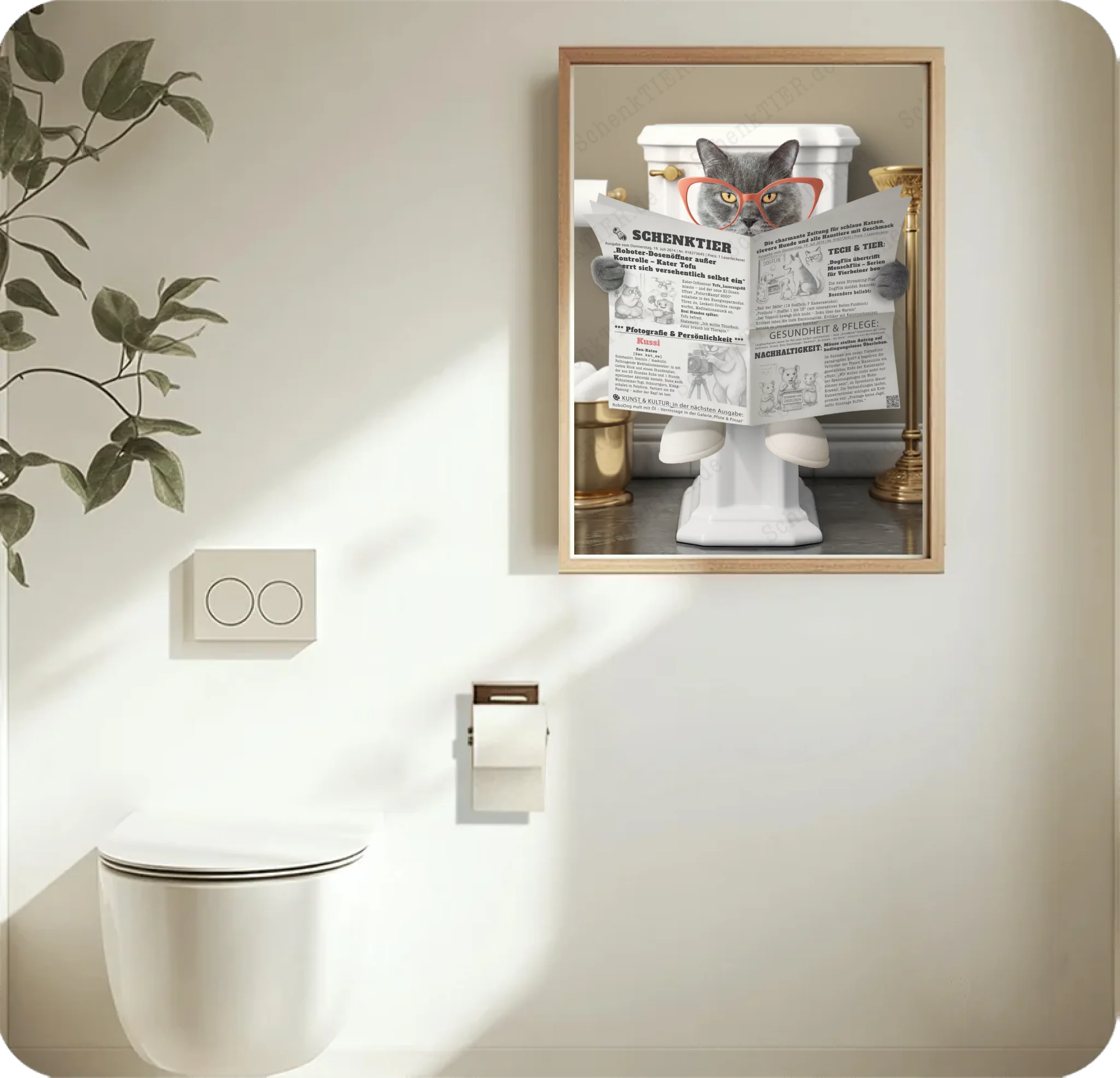 WC Raum mit dem Poster Katze mit Zeitung