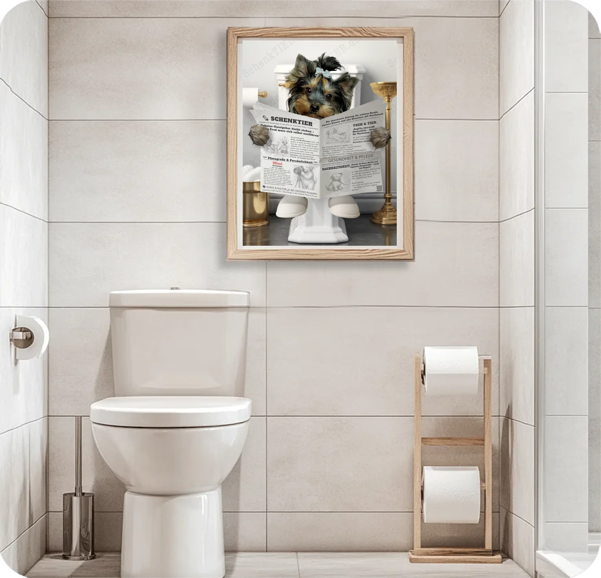 WC Raum mit dem Poster Katze mit Zeitung Nummer 7 für 30x40 Cm Poster