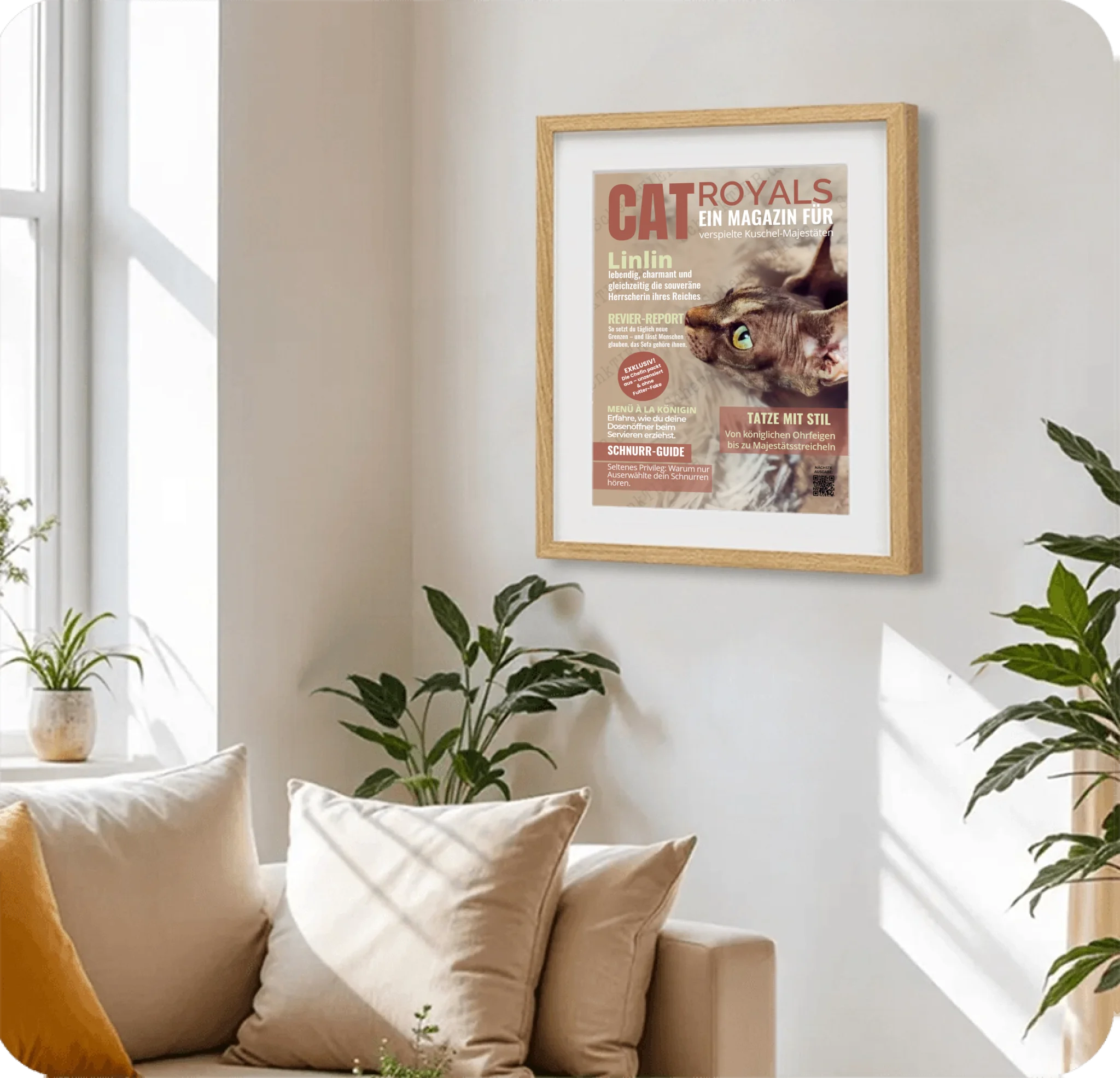 Poster 30 mal 40 cm im Holzraahmen im Wohnzimmer