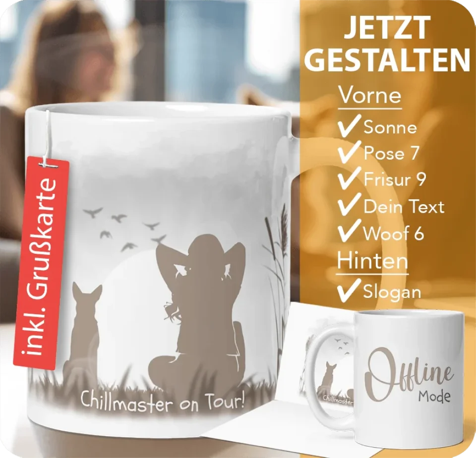 Personalisierte Tasse mit Text Silhouette und Haustier im minimalistischen Design