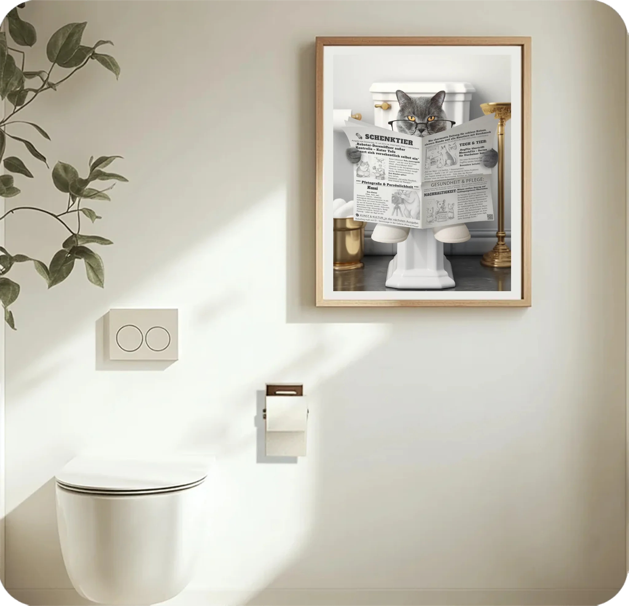 WC Raum mit dem Poster Katze mit Zeitung