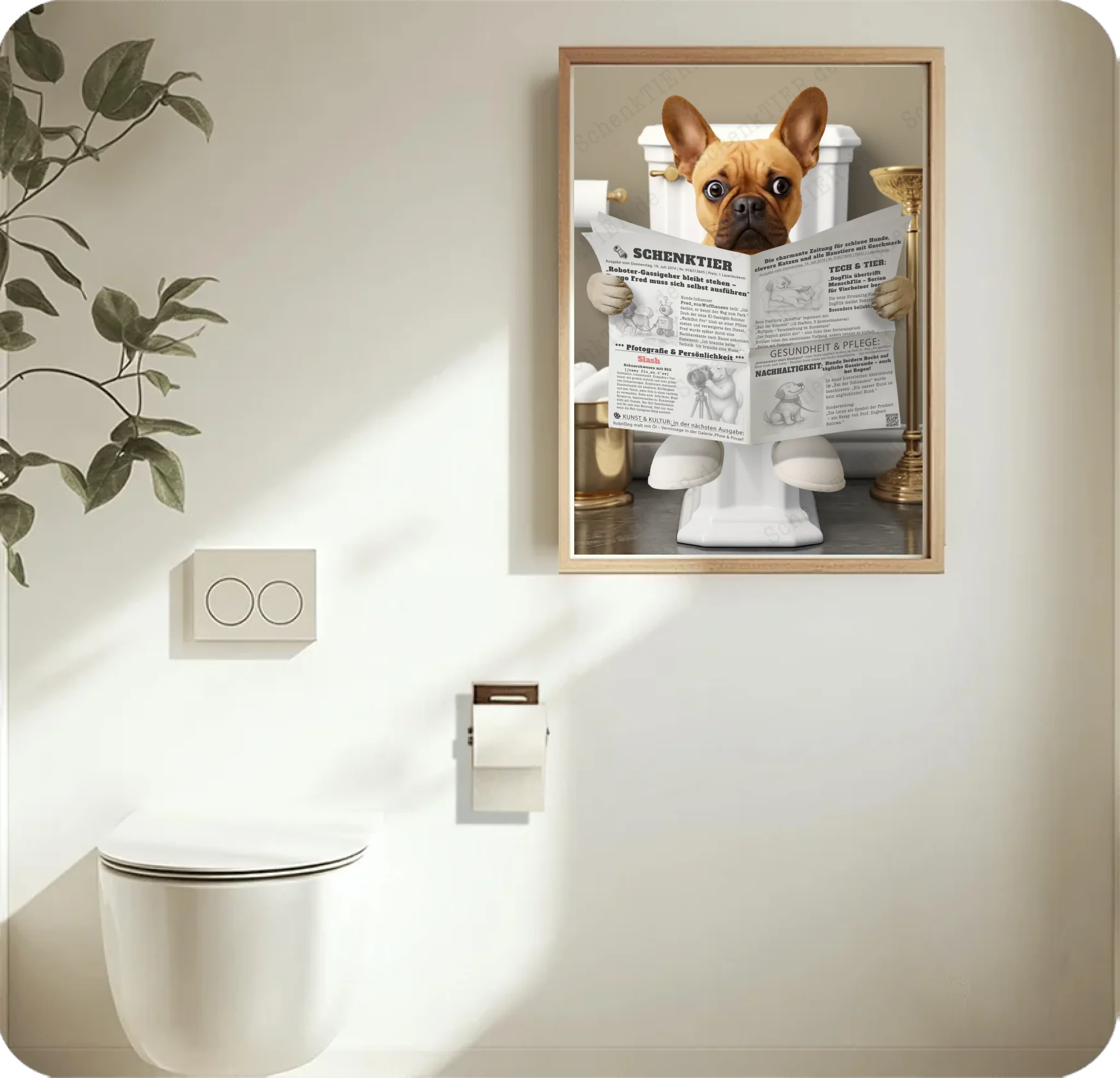 WC Raum mit dem Poster Katze mit Zeitung