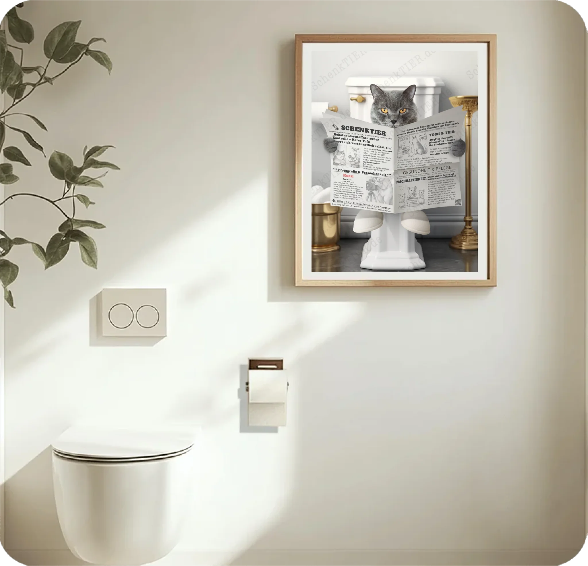 WC Raum mit dem Poster Katze mit Zeitung