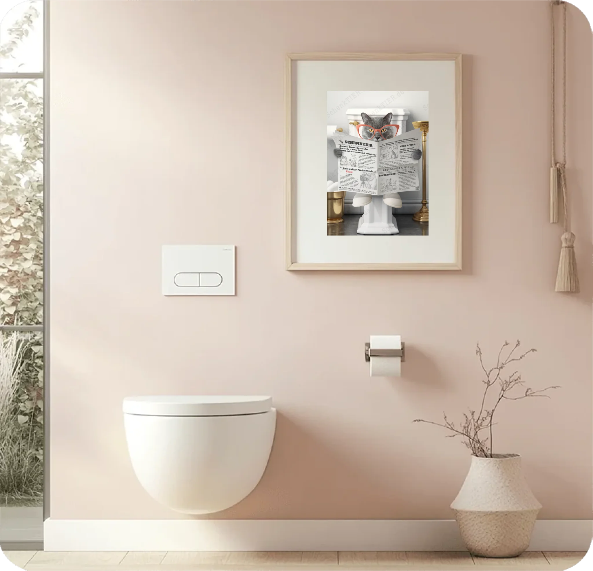 WC Raum mit dem Poster Katze mit Zeitung 3
