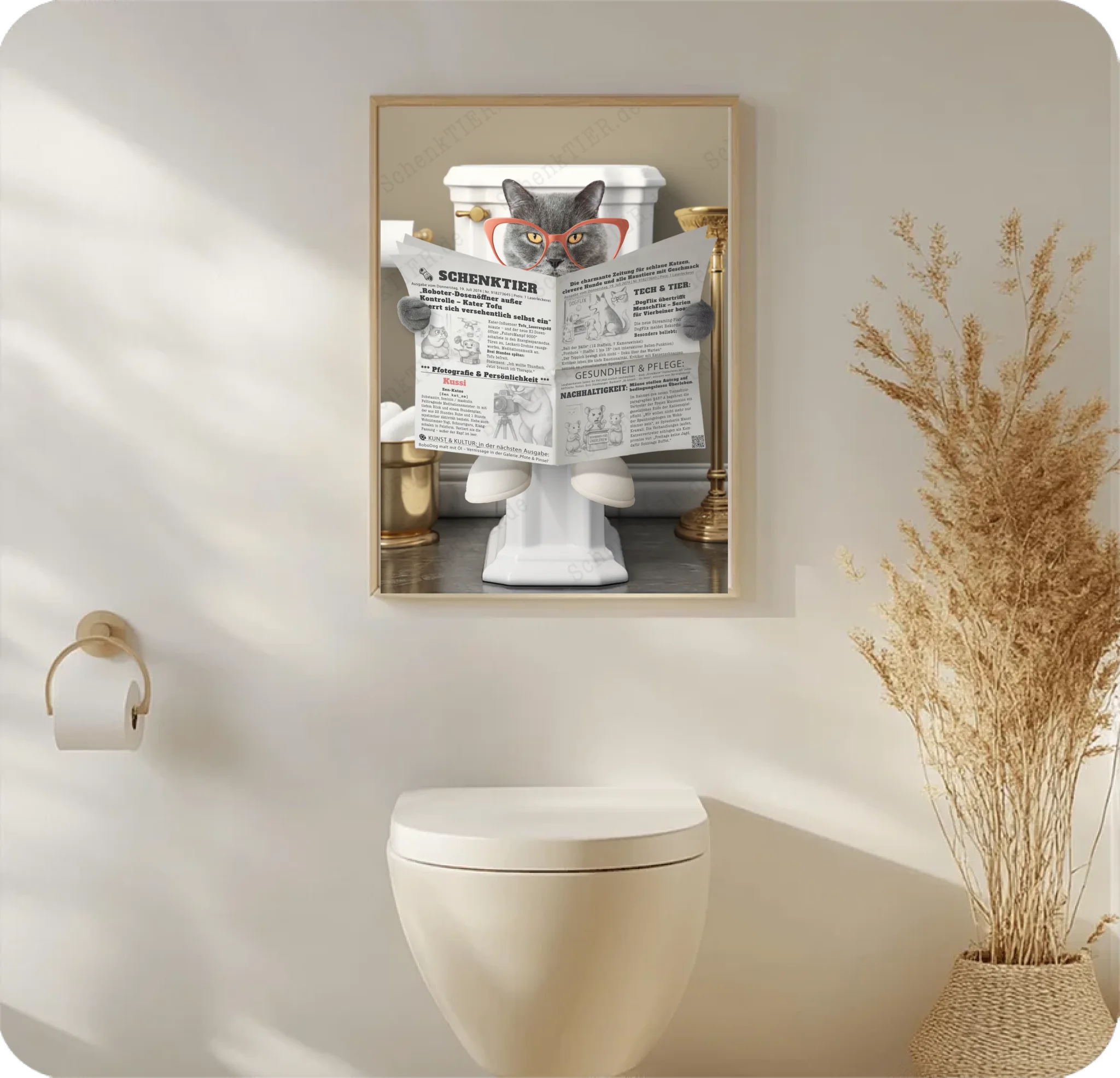 WC Raum mit dem Poster Katze mit Zeitung 4