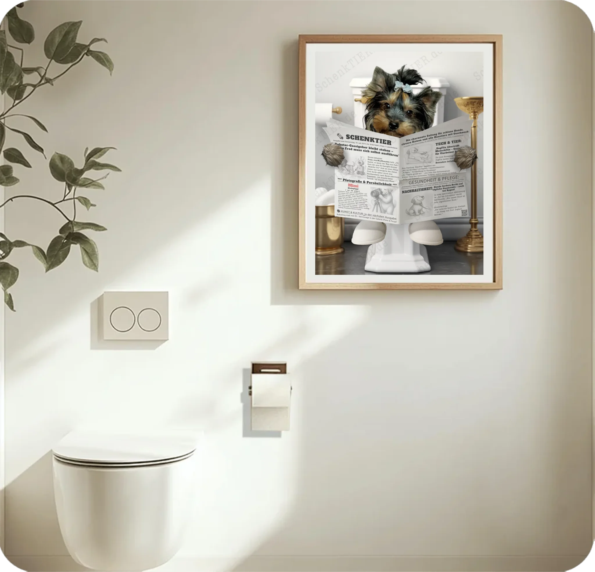 WC Raum mit dem Poster Katze mit Zeitung