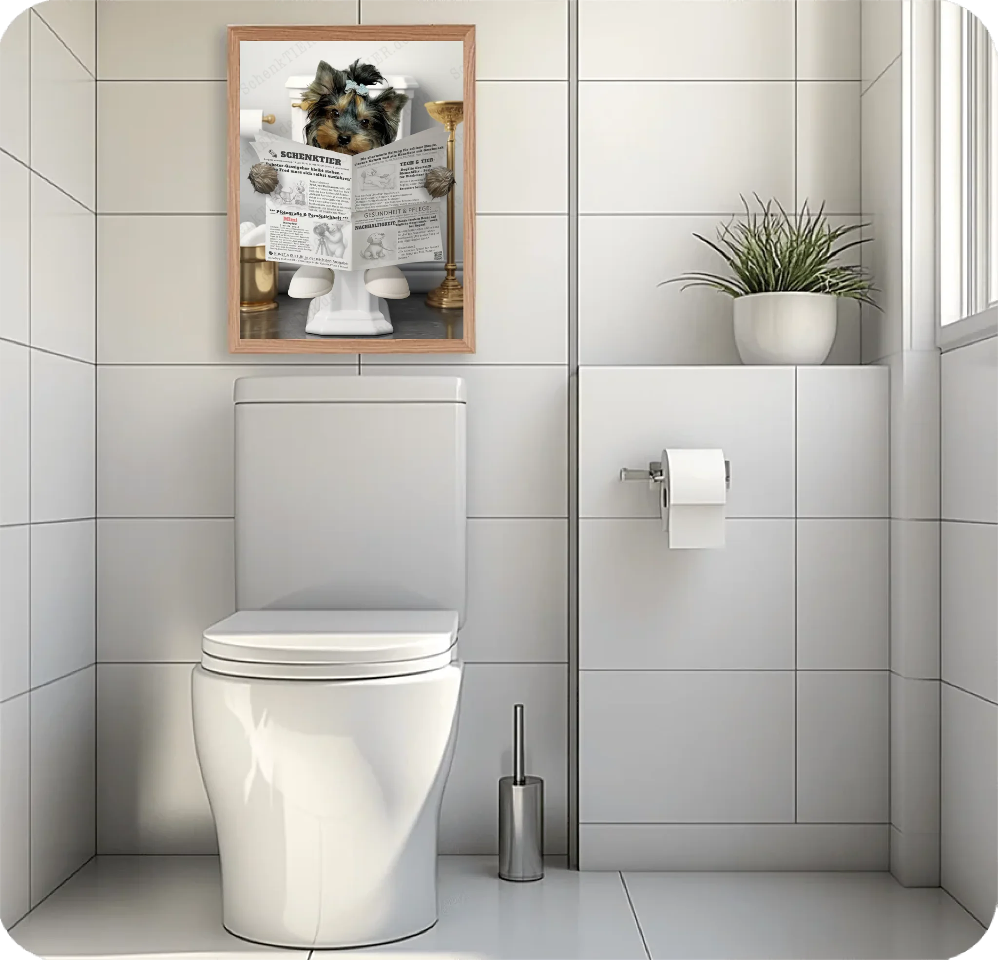 WC Raum mit dem Poster Katze mit Zeitung für 30x40 Cm Poster