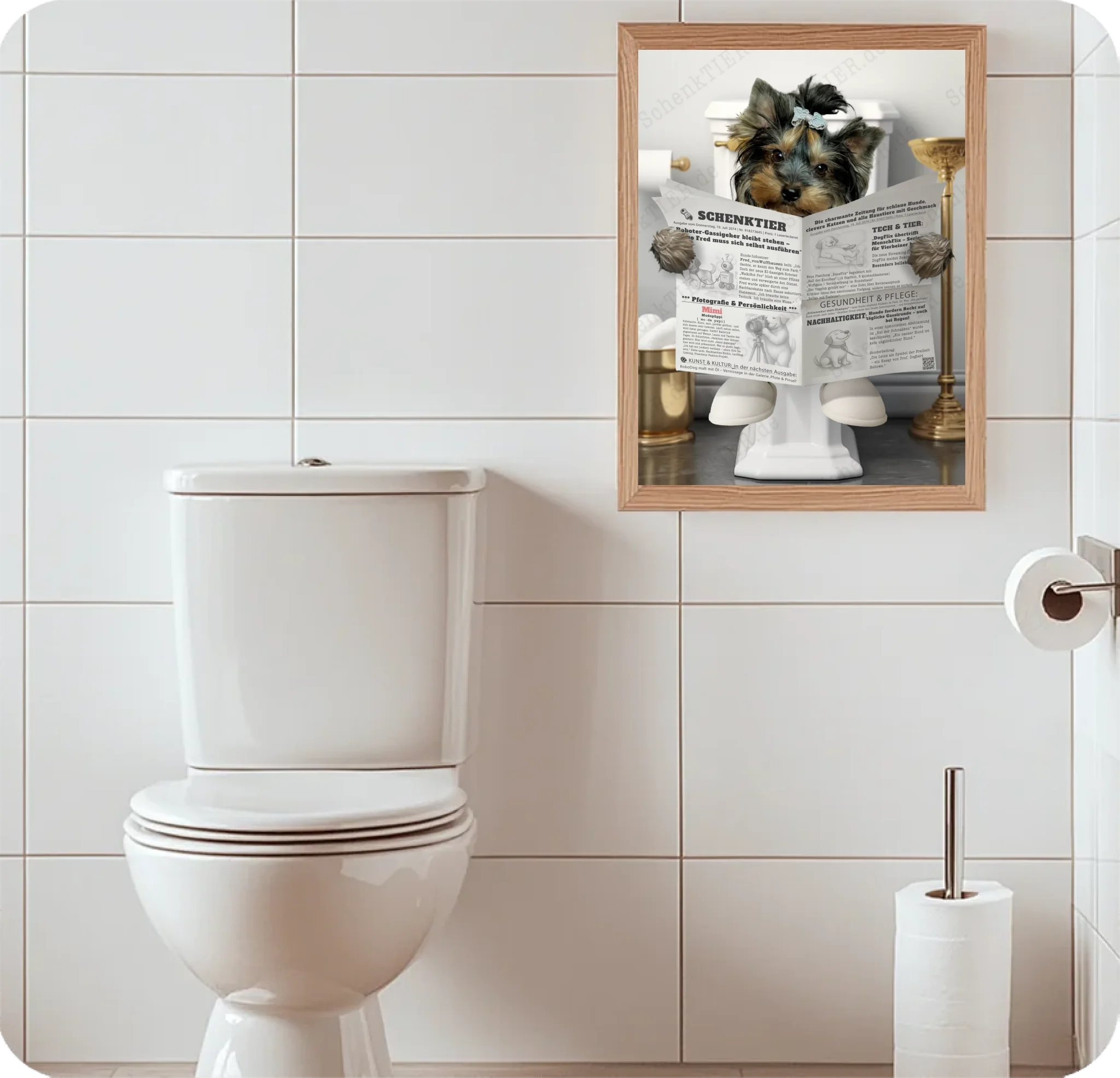 WC Raum mit dem Poster Katze mit Zeitung Nummer 8 für 30x40 Cm Poster