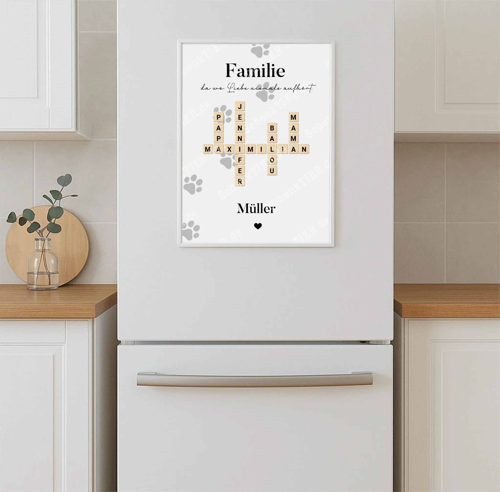 Poster 30 mal 40 hängt auf einem Kühlschrank