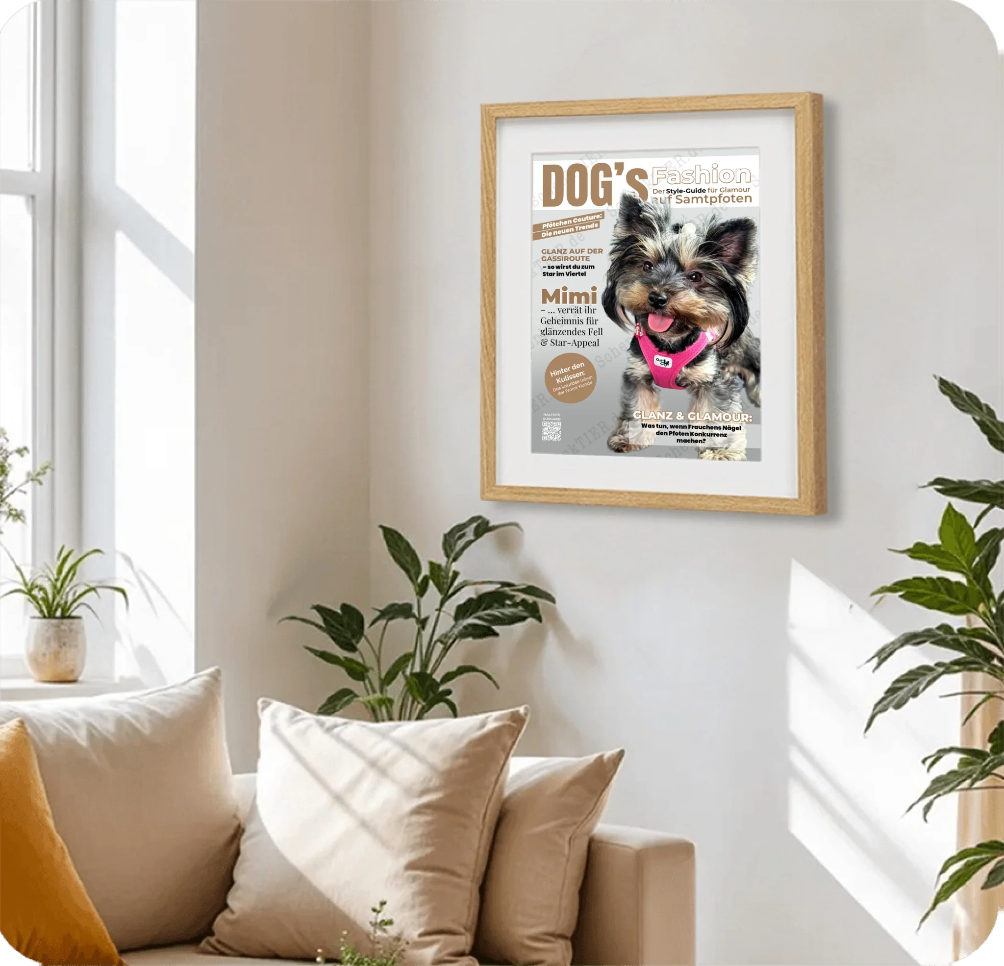 Poster 30 mal 40 cm im Holzraahmen im Wohnzimmer
