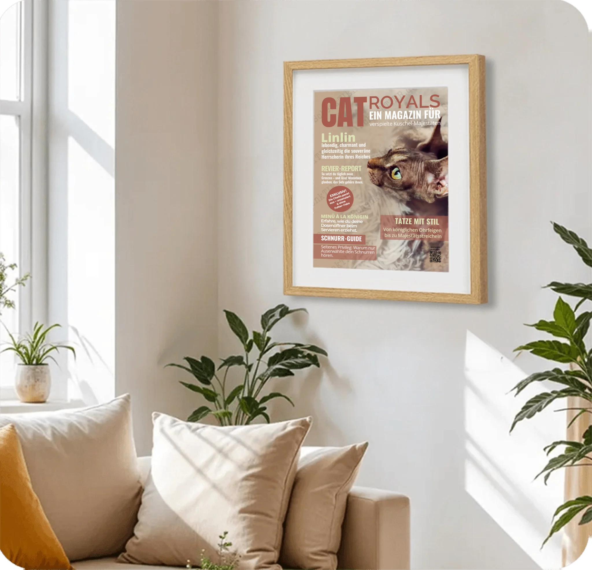 Poster 30 mal 40 cm im Holzraahmen im Wohnzimmer
