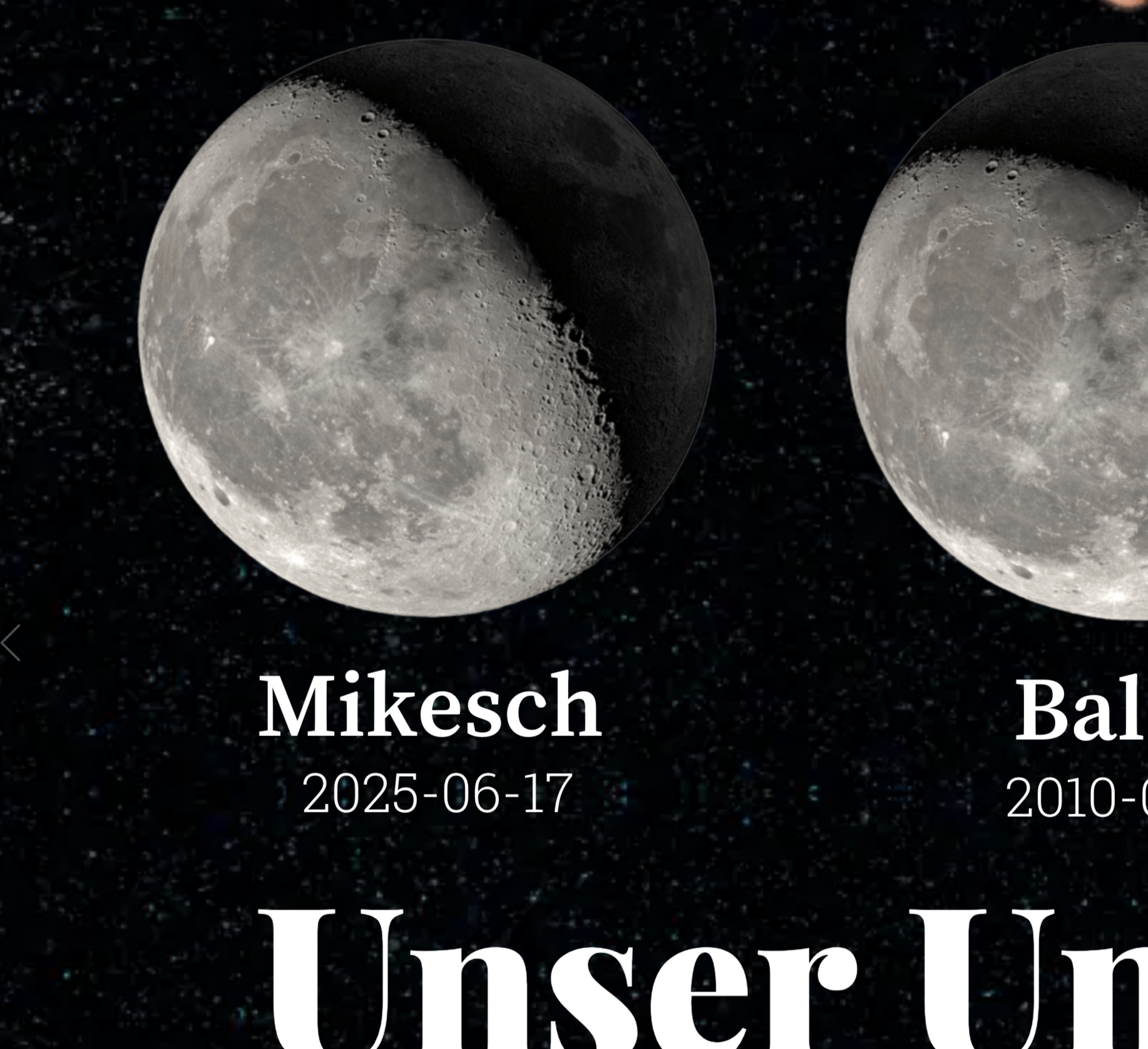 Mondphase mit Name und Datum personalisiert für Haustier Mikesch auf Poster „Unser Universum“.